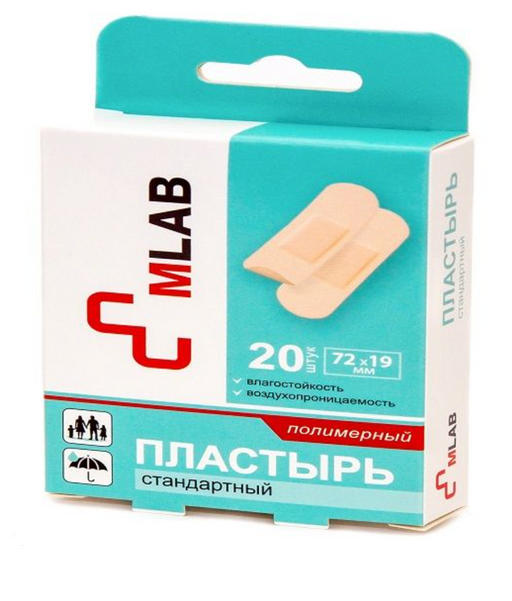 MLAB Пластырь стандартный бактерицидный, на полимерной основе, 20 шт.