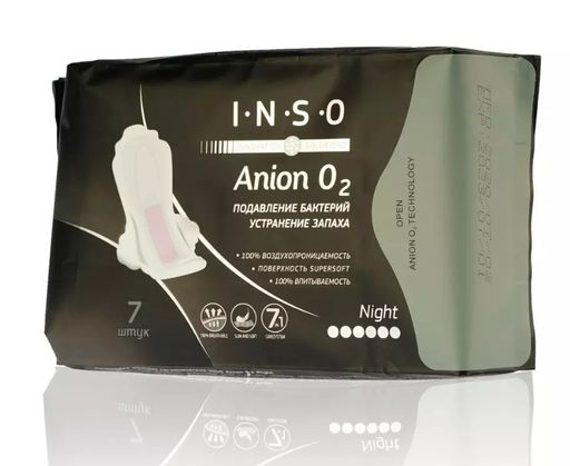 INSO Anion O2 Night Прокладки Подавление бактерий, 6 капель, прокладки ночные, 7 шт.