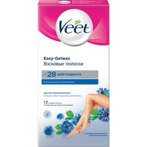Veet Easy-Gelwax Полоски восковые для чувствительной кожи, полоски восковые, 12 шт.